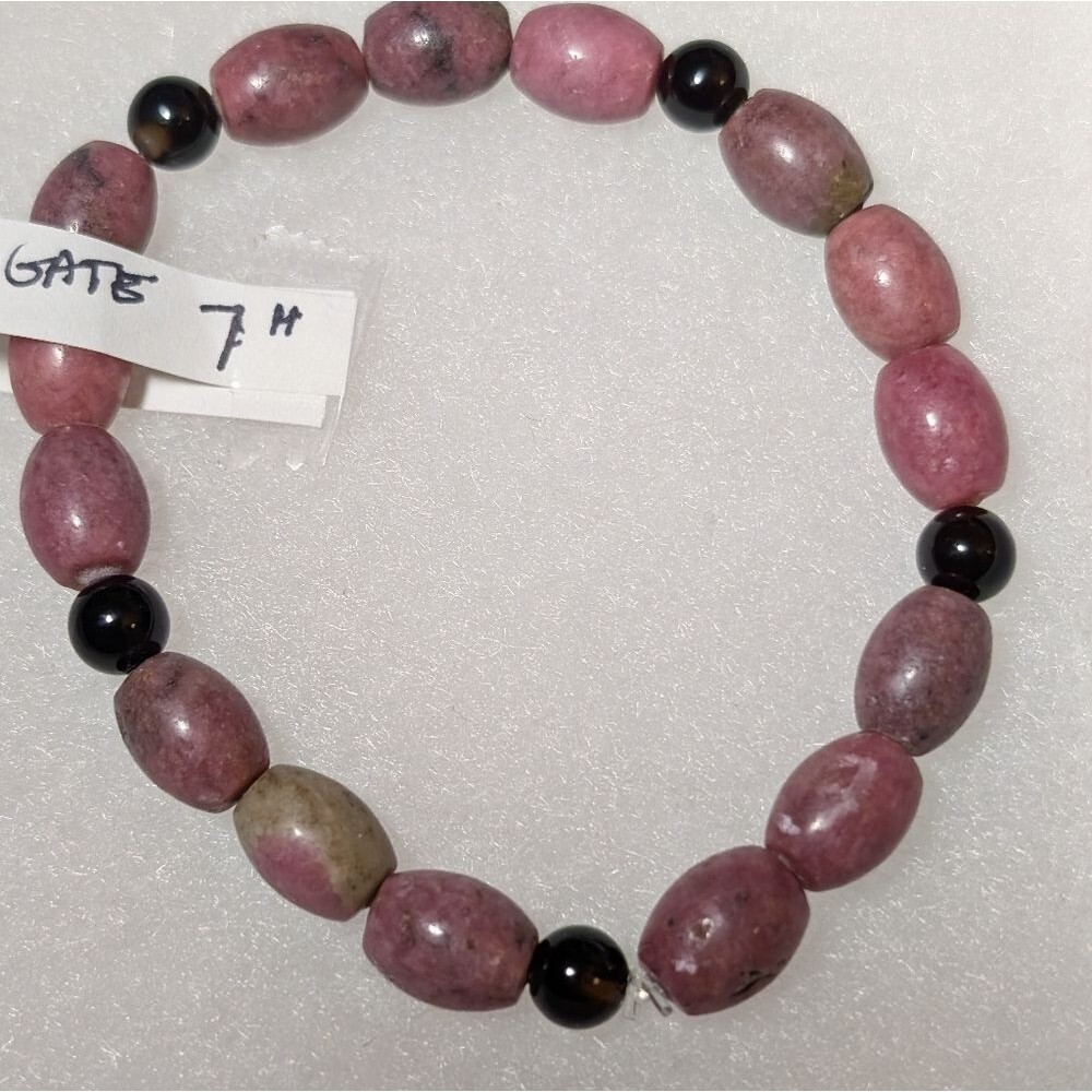 Handmade Rhodonite And Black Agate Stretch Bracelet